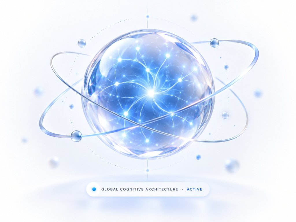 Glowing digital sphere representing connected architecture